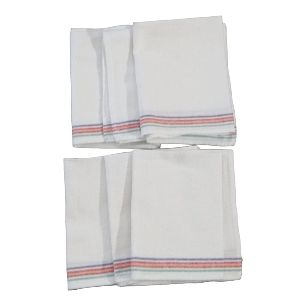 Six Cotton Linen Dish Tea Kitchen Towels Stripes White Red Blue Green Yellow - Picture 5 of 7